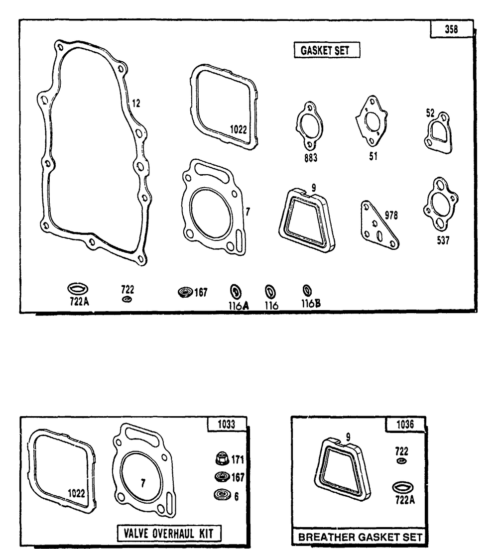 Engine Replacement Gasket Sets Diagram and Parts List for 9163-0-4W113A  Briggs and Stratton Generator